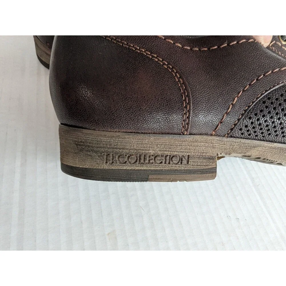 TJ Collection Men's Sz 43 Leather Derby Dress Shoes Brown Lace Up Ventilated